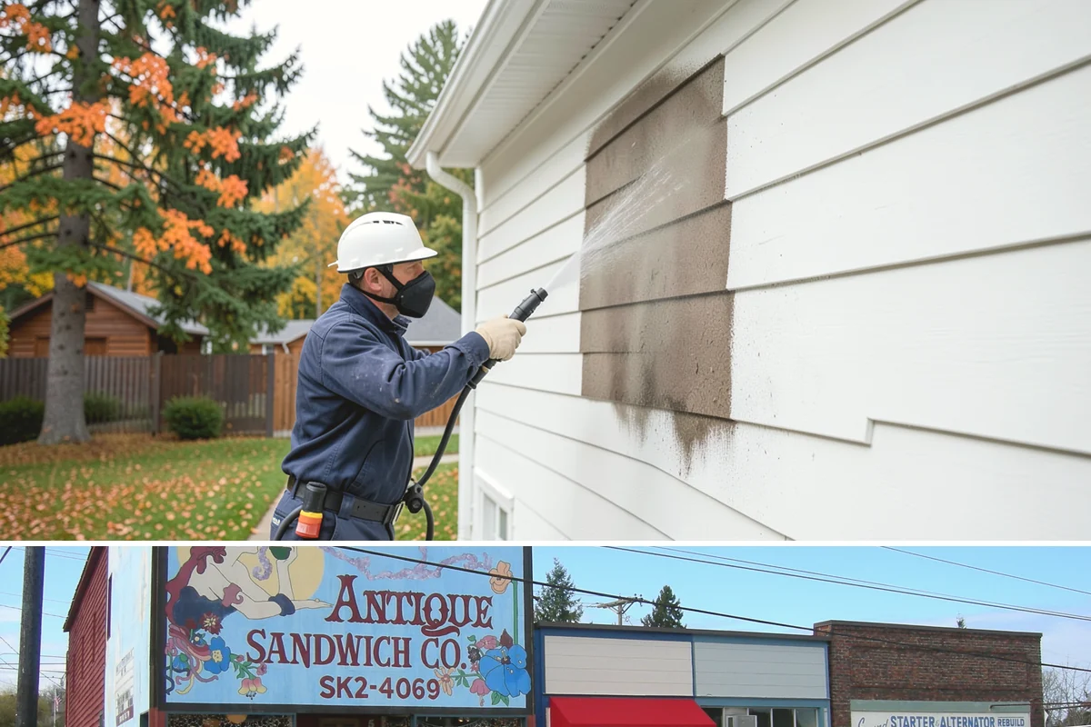 Sandstone Cleaning in Ruston, Pierce County, WA - A dry summer window is important so the porous stone can shed moisture and avoid the flaking that oversaturation causes.
