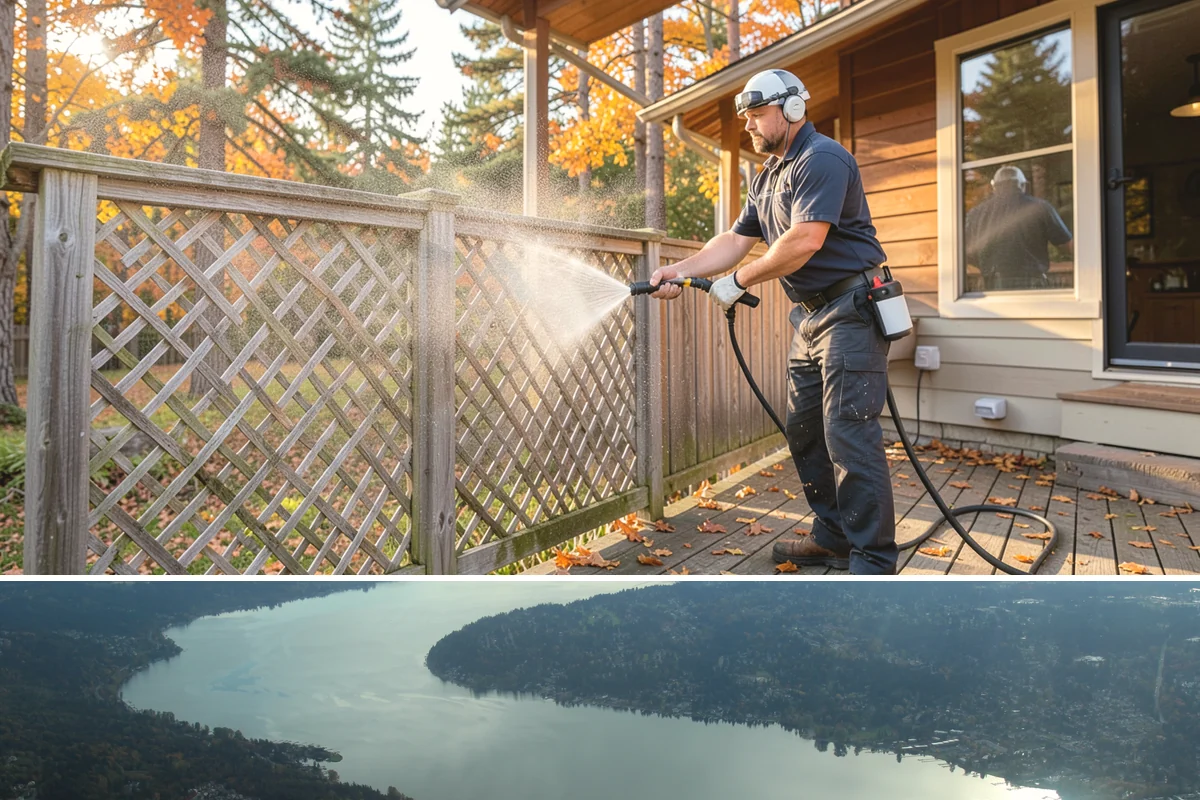 Sandstone Cleaning in Sammamish, King County, WA - A dry summer window is important so the porous stone can shed moisture and avoid the flaking that oversaturation causes.