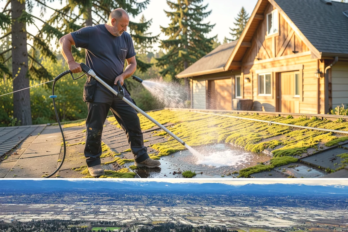 Sandstone Cleaning in SeaTac, King County, WA - A dry summer window is important so the porous stone can shed moisture and avoid the flaking that oversaturation causes.