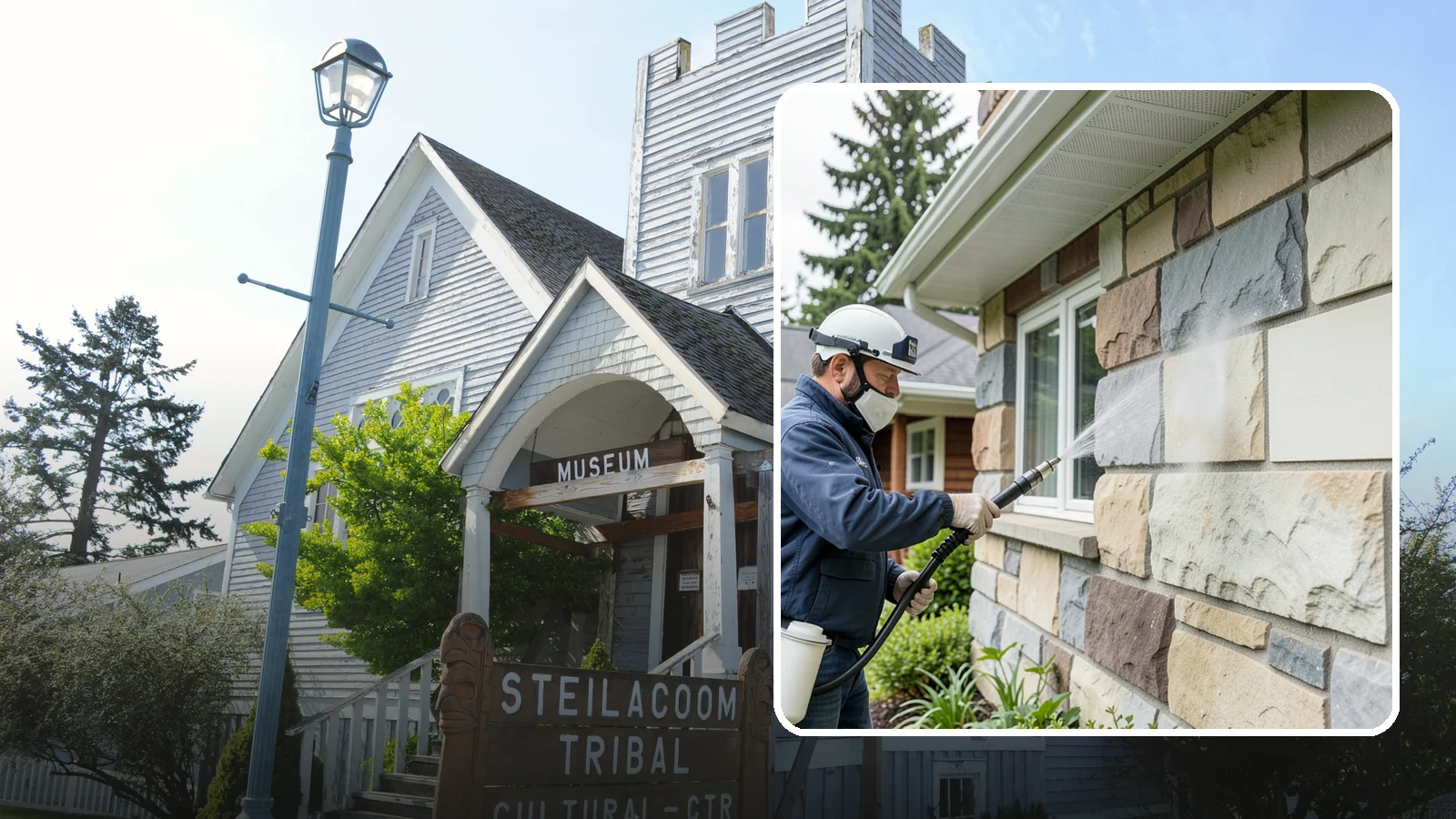 Sandstone Cleaning in Steilacoom, Pierce County, WA - Clean porous, friable sandstone with low-impact methods that keep the grainy surface from crumbling.