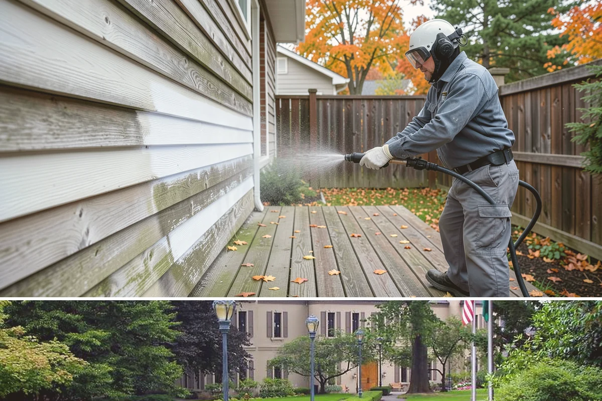 Sandstone Cleaning in Woodinville, King County, WA - A dry summer window is important so the porous stone can shed moisture and avoid the flaking that oversaturation causes.
