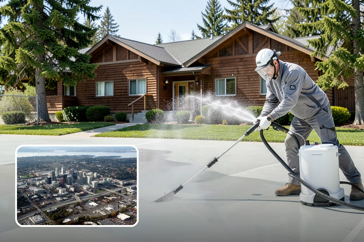 School Exterior Cleaning in Bellevue, King County, WA - Removes slick algae from breezeways and covered walkways