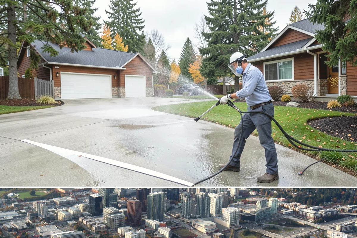 School Exterior Cleaning in Bellevue, King County, WA - Summer break is the ideal window for a full-campus wash, with a lighter cleaning over winter break to manage wet-season algae.