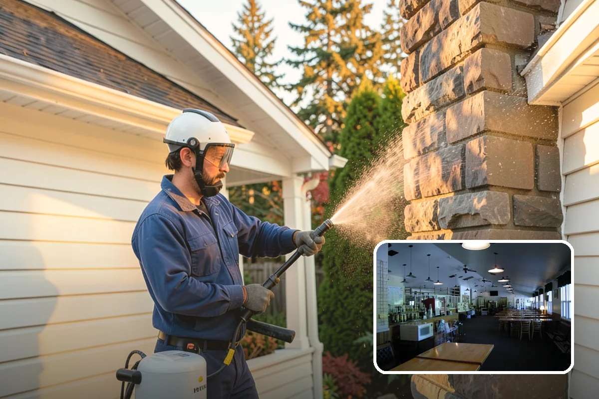 School Exterior Cleaning in Black Diamond, King County, WA - Removes slick algae from breezeways and covered walkways