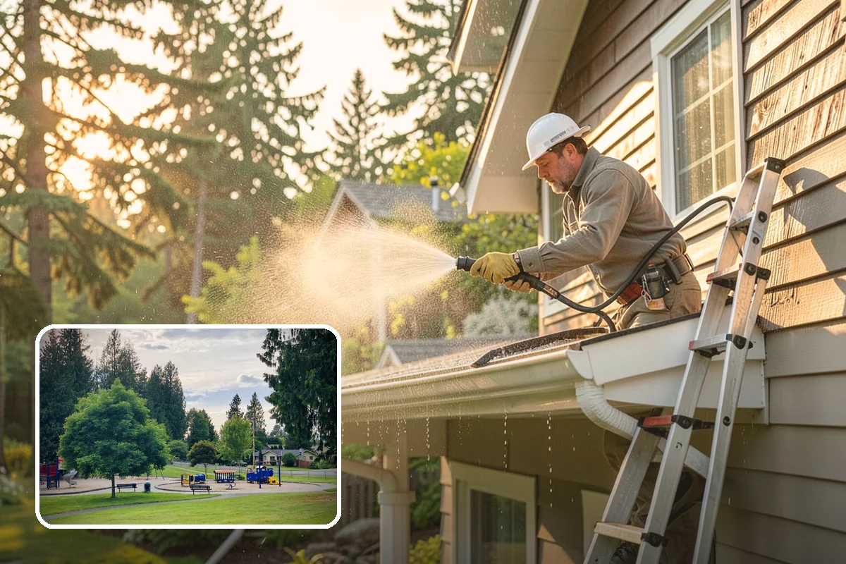 School Exterior Cleaning in Bonney Lake, Pierce County, WA - Removes slick algae from breezeways and covered walkways