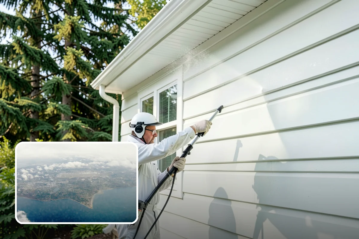 School Exterior Cleaning in Burien, King County, WA - Removes slick algae from breezeways and covered walkways