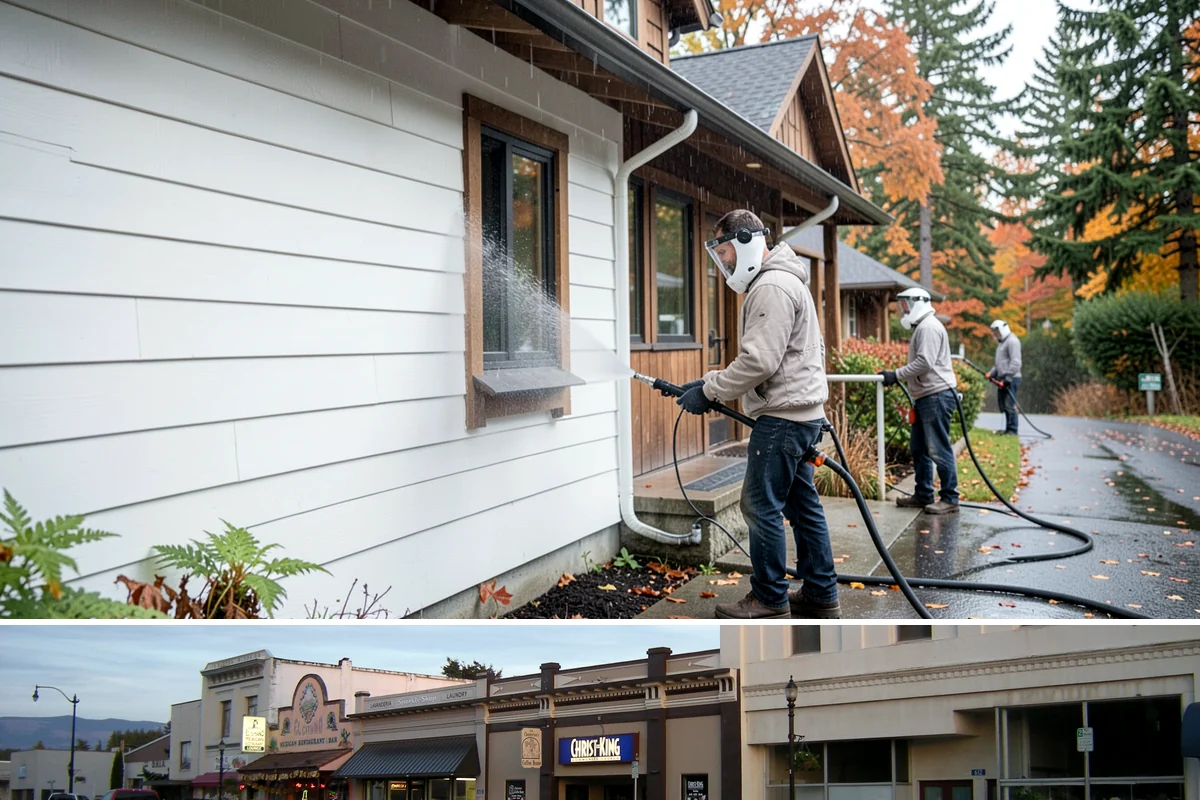School Exterior Cleaning in Burlington, Skagit County, WA - Summer break is the ideal window for a full-campus wash, with a lighter cleaning over winter break to manage wet-season algae.