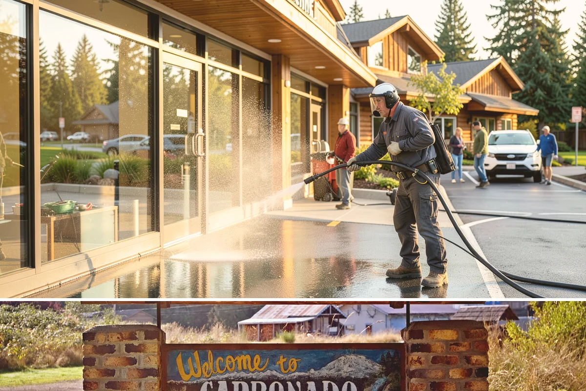 School Exterior Cleaning in Carbonado, Pierce County, WA - Summer break is the ideal window for a full-campus wash, with a lighter cleaning over winter break to manage wet-season algae.