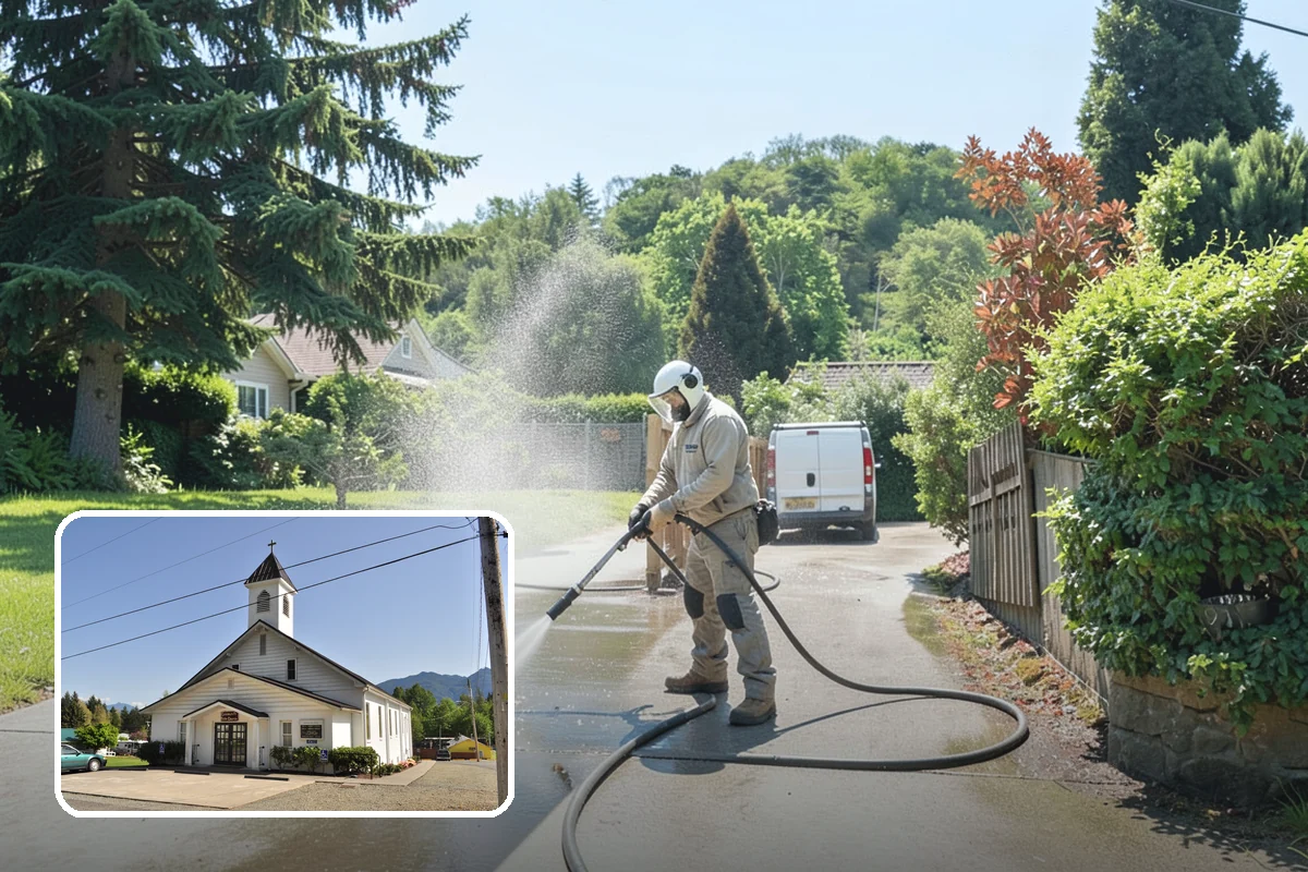 School Exterior Cleaning in Concrete, Skagit County, WA - Removes slick algae from breezeways and covered walkways