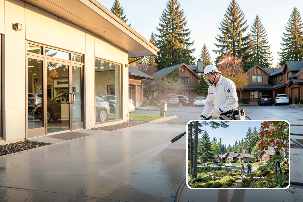 School Exterior Cleaning in Edgewood, Pierce County, WA - Removes slick algae from breezeways and covered walkways
