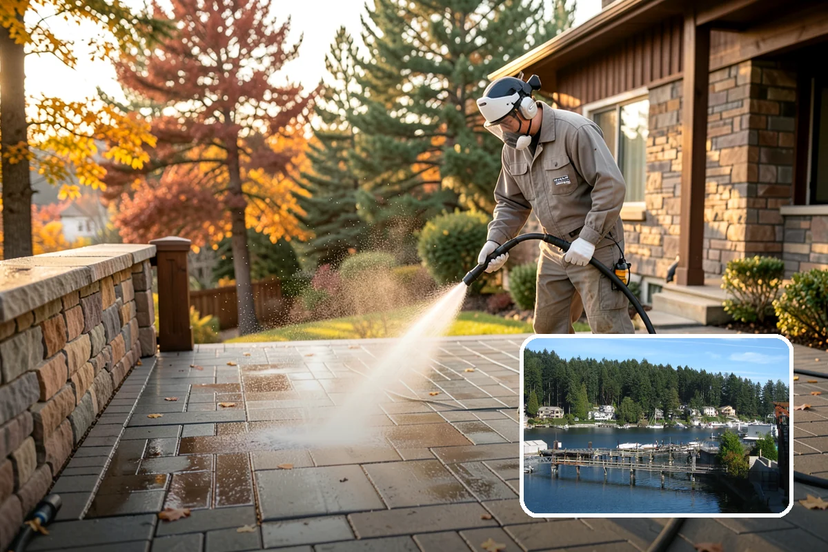 School Exterior Cleaning in Gig Harbor, Pierce County, WA - Removes slick algae from breezeways and covered walkways