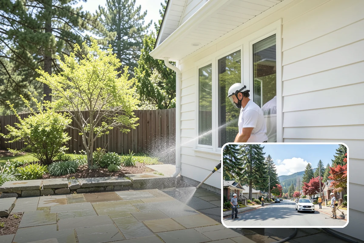 School Exterior Cleaning in Hunts Point, King County, WA - Removes slick algae from breezeways and covered walkways