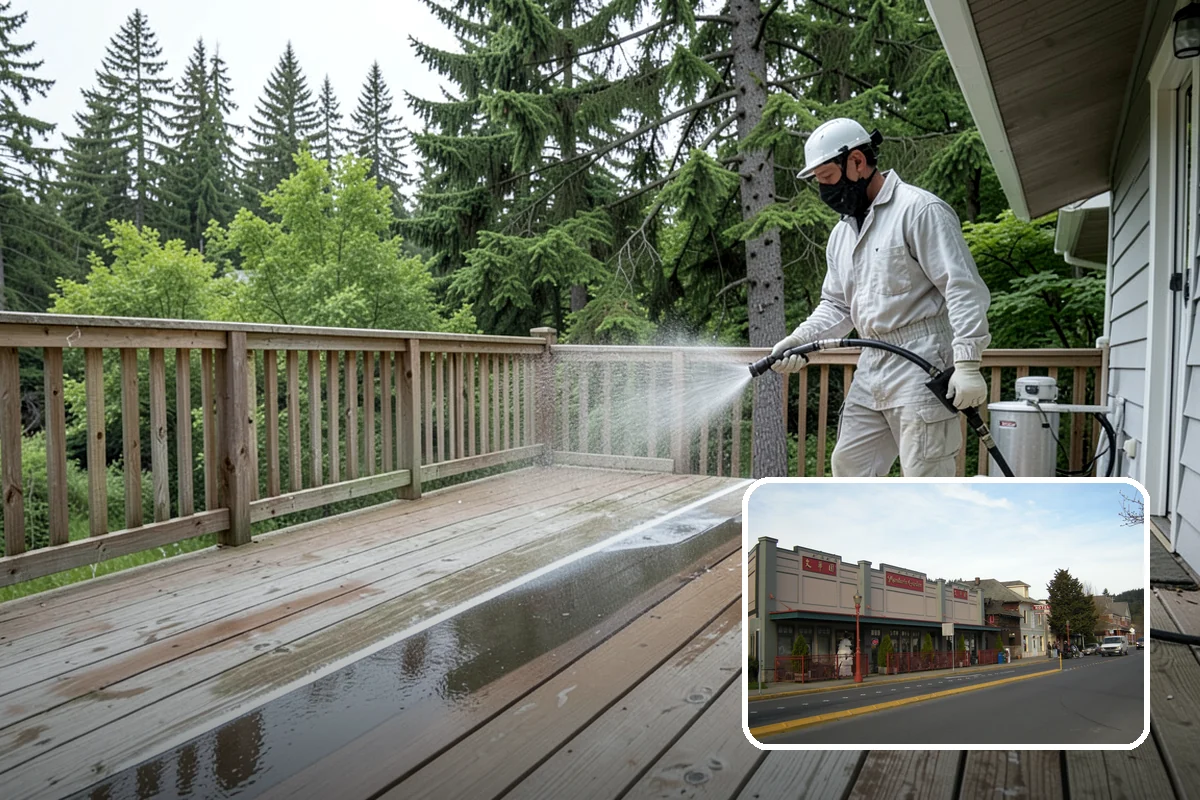 School Exterior Cleaning in Issaquah, King County, WA - Removes slick algae from breezeways and covered walkways