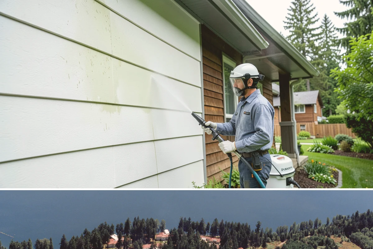 School Exterior Cleaning in Lakewood, Pierce County, WA - Summer break is the ideal window for a full-campus wash, with a lighter cleaning over winter break to manage wet-season algae.
