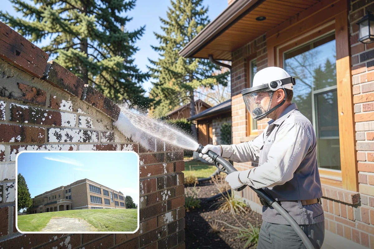 School Exterior Cleaning in Maple Valley, King County, WA - Removes slick algae from breezeways and covered walkways