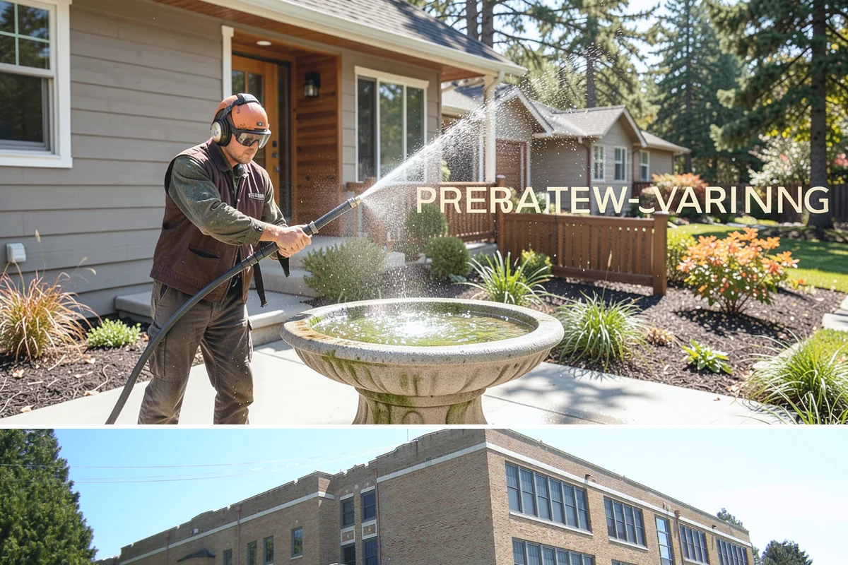 School Exterior Cleaning in Maple Valley, King County, WA - Summer break is the ideal window for a full-campus wash, with a lighter cleaning over winter break to manage wet-season algae.