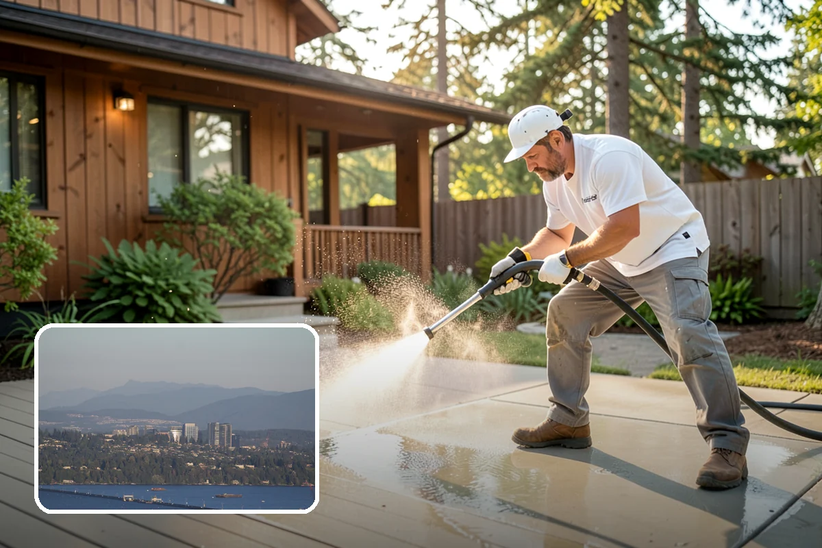 School Exterior Cleaning in Medina, King County, WA - Removes slick algae from breezeways and covered walkways