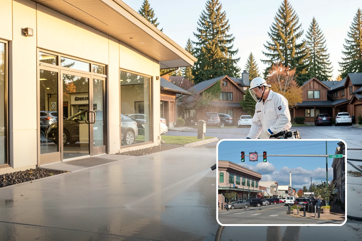 School Exterior Cleaning in Monroe, Snohomish County, WA - Removes slick algae from breezeways and covered walkways