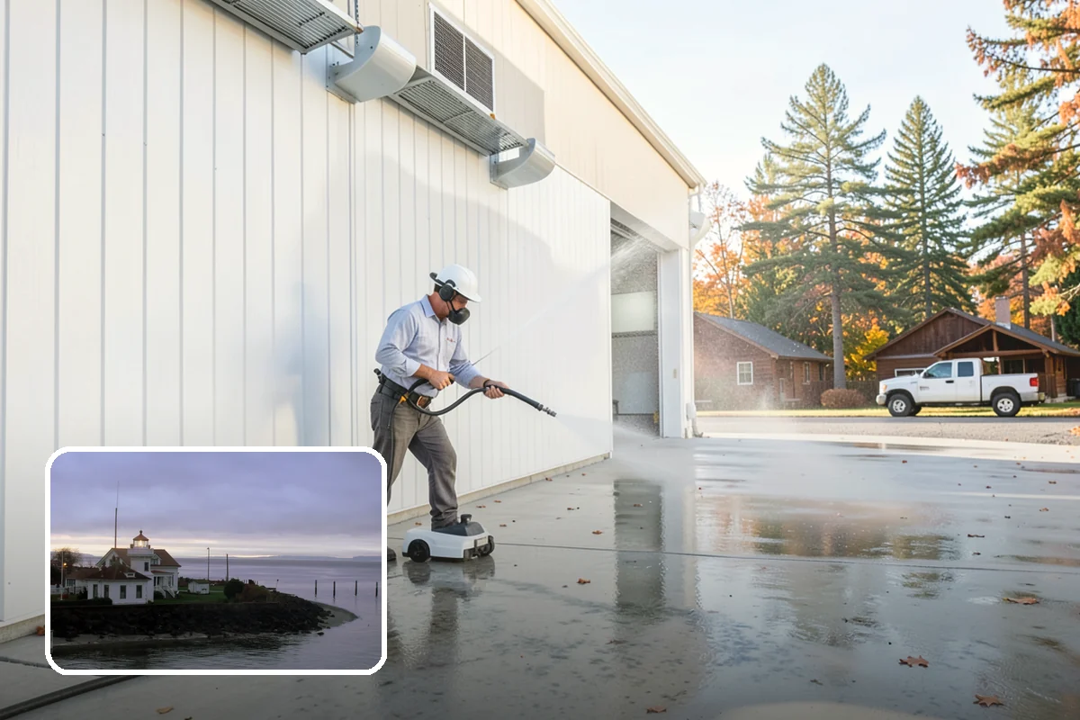 School Exterior Cleaning in Mukilteo, Snohomish County, WA - Removes slick algae from breezeways and covered walkways