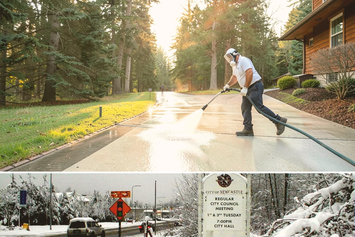 School Exterior Cleaning in Newcastle, King County, WA - Summer break is the ideal window for a full-campus wash, with a lighter cleaning over winter break to manage wet-season algae.