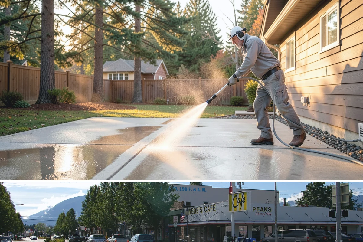 School Exterior Cleaning in North Bend, King County, WA - Summer break is the ideal window for a full-campus wash, with a lighter cleaning over winter break to manage wet-season algae.