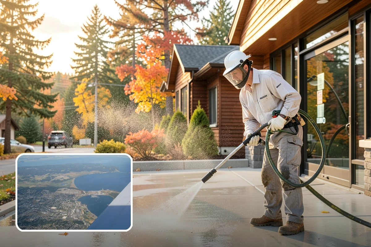 School Exterior Cleaning in Oak Harbor, Island County, WA - Removes slick algae from breezeways and covered walkways