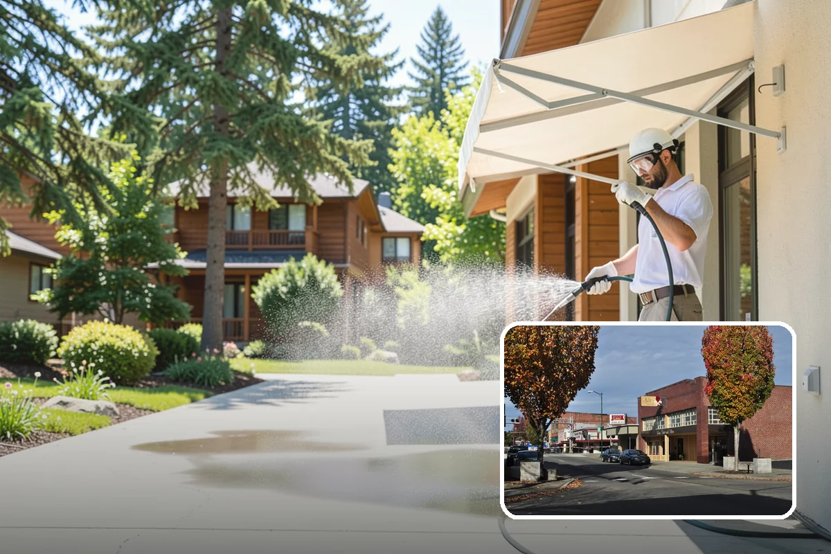 School Exterior Cleaning in Puyallup, Pierce County, WA - Removes slick algae from breezeways and covered walkways