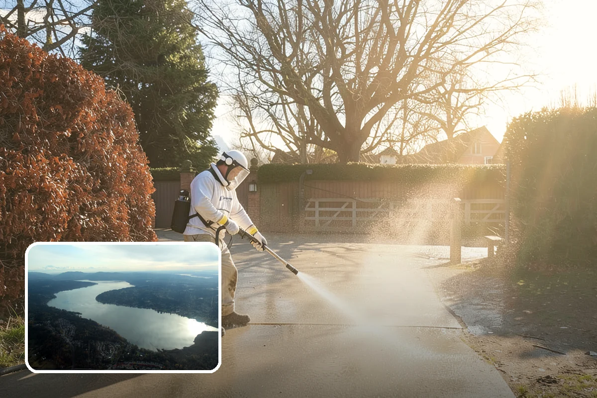 School Exterior Cleaning in Sammamish, King County, WA - Removes slick algae from breezeways and covered walkways