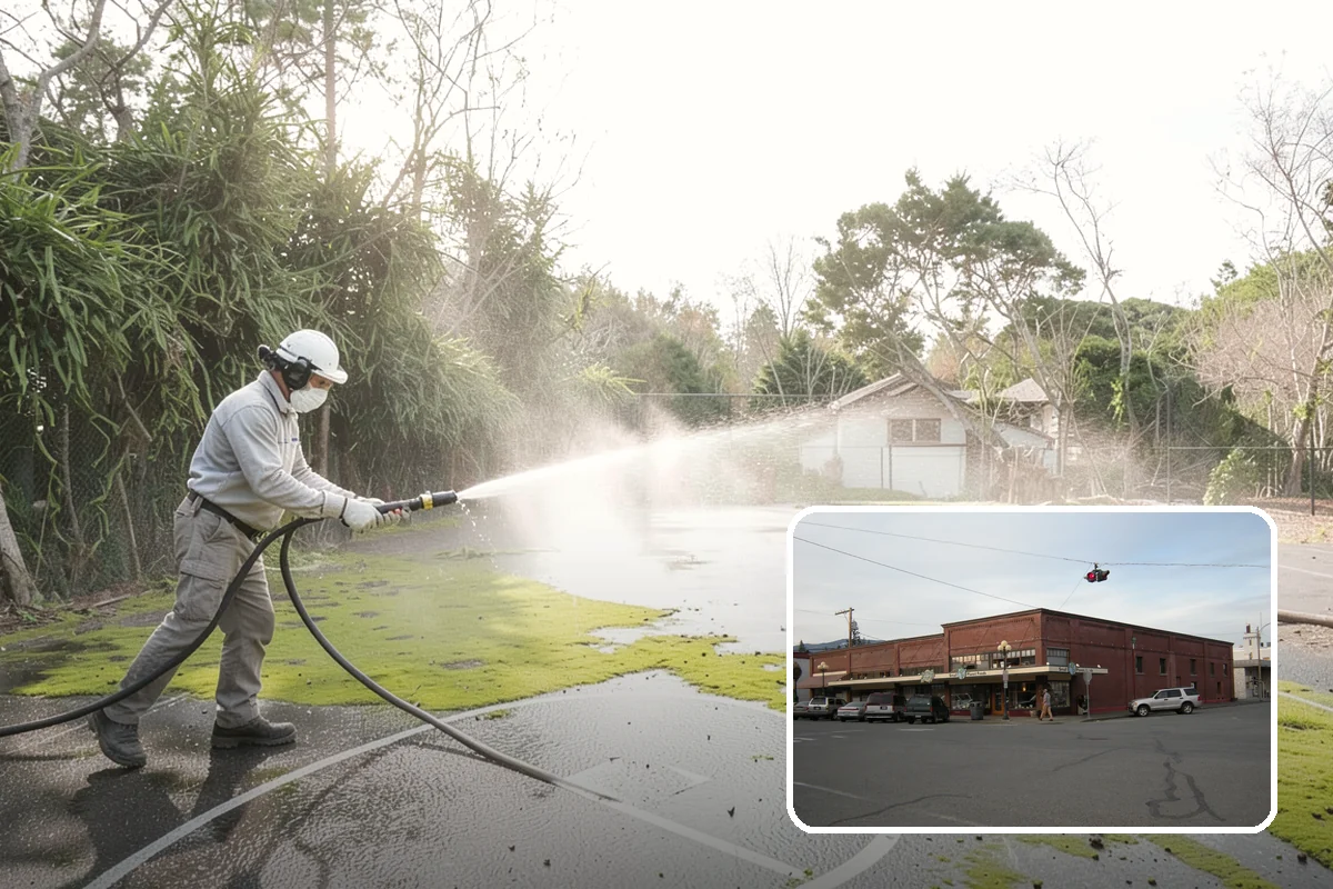 School Exterior Cleaning in Sedro-Woolley, Skagit County, WA - Removes slick algae from breezeways and covered walkways
