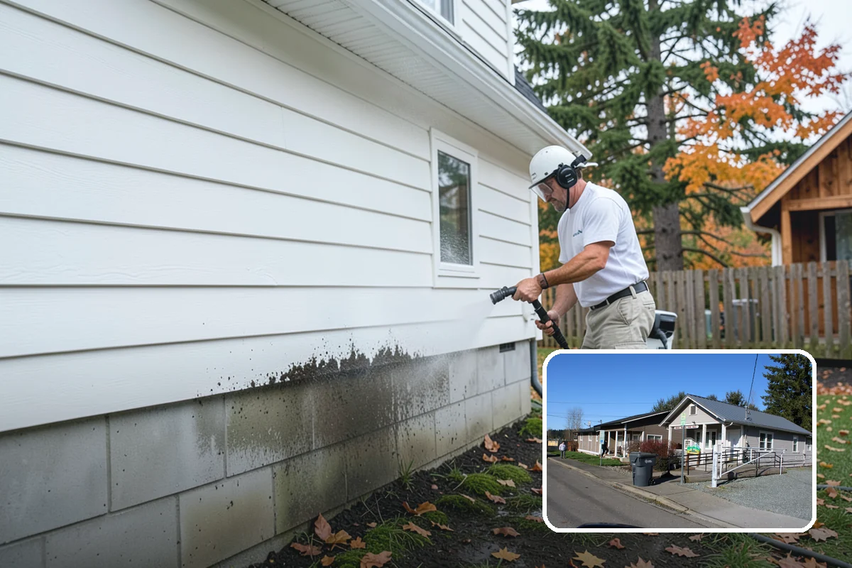 School Exterior Cleaning in South Prairie, Pierce County, WA - Removes slick algae from breezeways and covered walkways