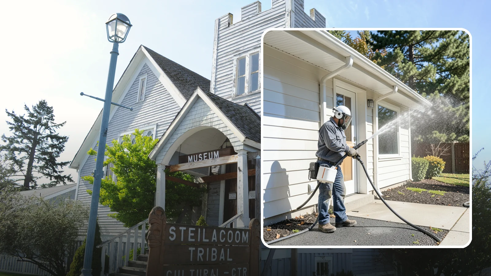 School Exterior Cleaning in Steilacoom, Pierce County, WA - Safe, thorough exterior cleaning for schools that clears algae, gum, and grime from entrances, breezeways, and play-adjacent...