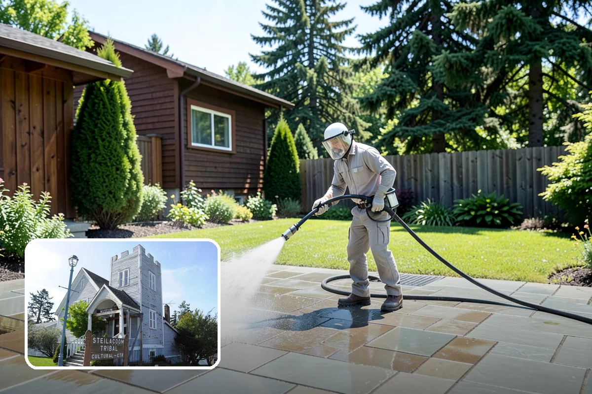 School Exterior Cleaning in Steilacoom, Pierce County, WA - Removes slick algae from breezeways and covered walkways