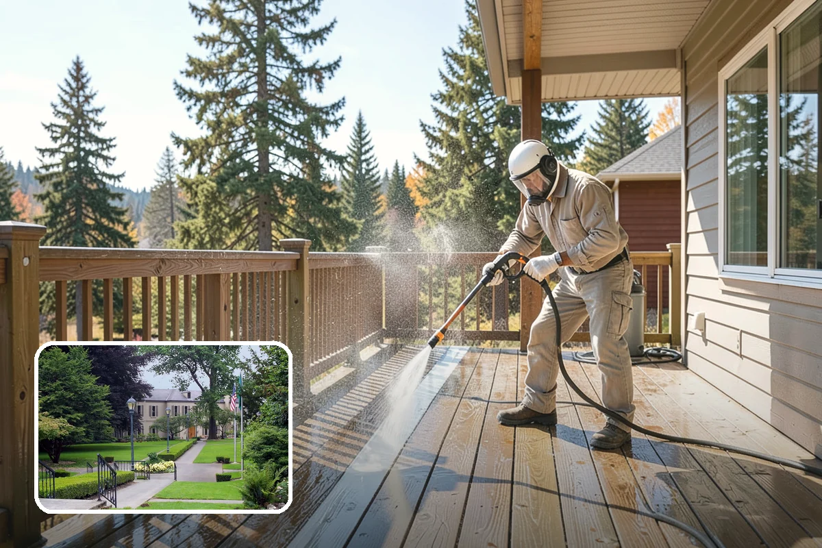 School Exterior Cleaning in Woodinville, King County, WA - Removes slick algae from breezeways and covered walkways