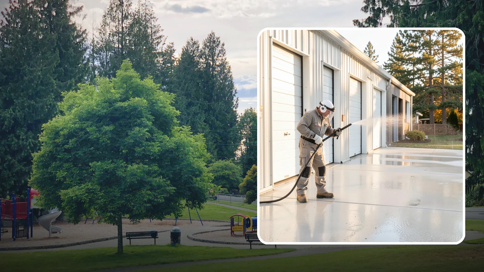 Self-Storage Facility Cleaning in Bonney Lake, Pierce County, WA - Facility-wide exterior cleaning for self-storage sites that brightens roll-up doors, corridors, and drive lanes across sprawling...