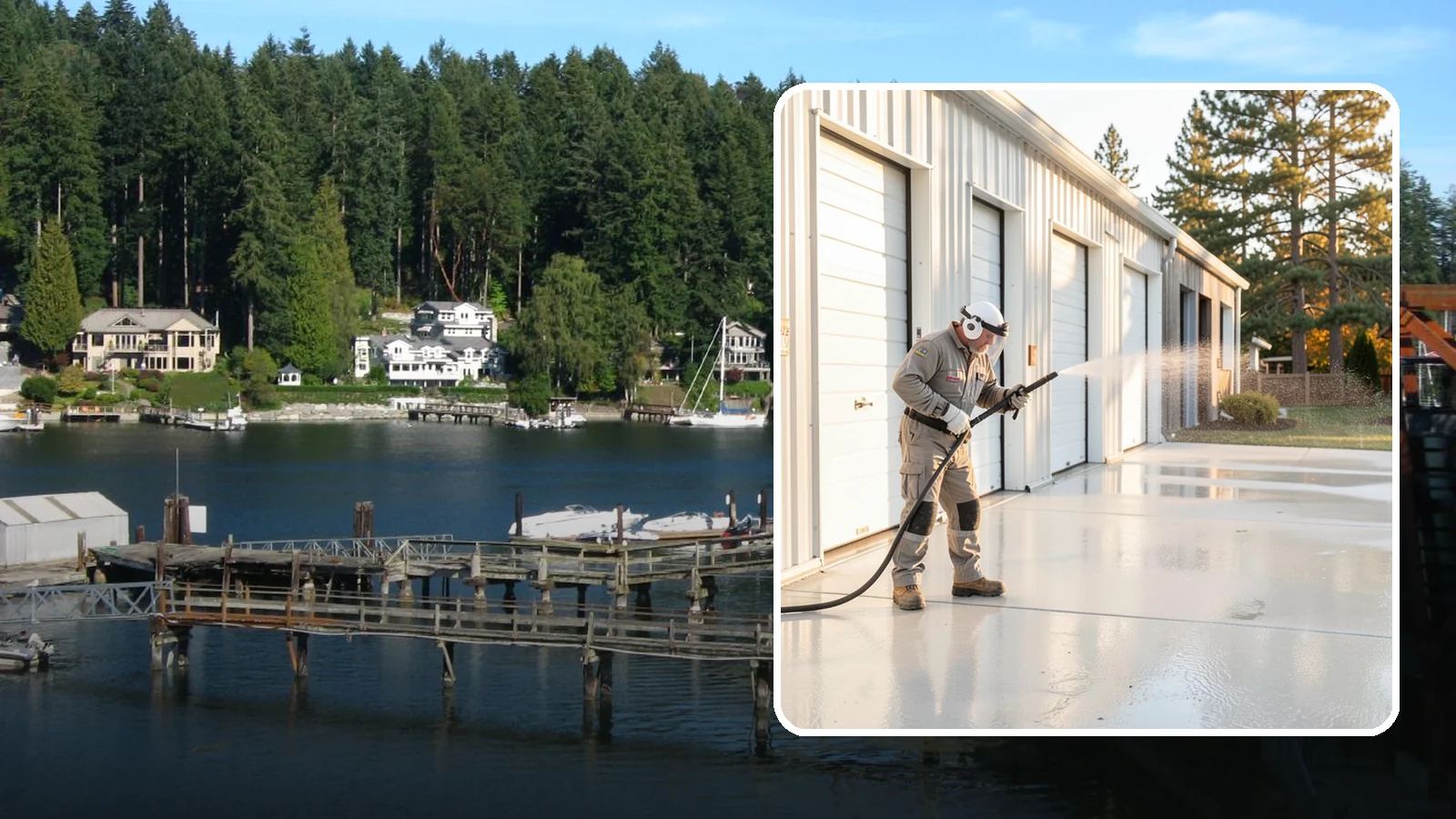 Self-Storage Facility Cleaning in Gig Harbor, Pierce County, WA - Facility-wide exterior cleaning for self-storage sites that brightens roll-up doors, corridors, and drive lanes across sprawling...