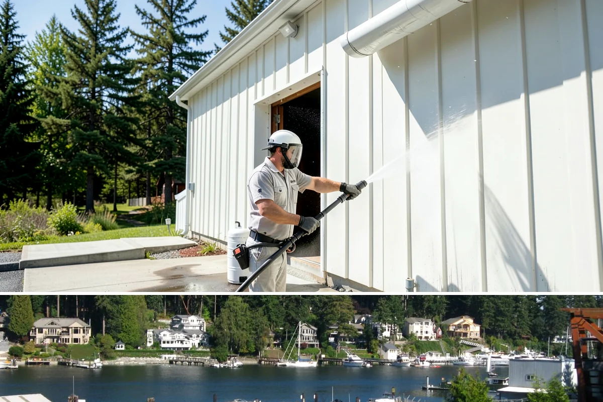 Self-Storage Facility Cleaning in Gig Harbor, Pierce County, WA - Annual or semi-annual cleaning in spring and early fall keeps a storage facility bright through the Northwest's wet months.