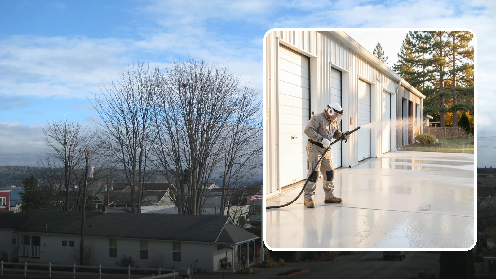 Self-Storage Facility Cleaning in Langley, Island County, WA - Facility-wide exterior cleaning for self-storage sites that brightens roll-up doors, corridors, and drive lanes across sprawling...