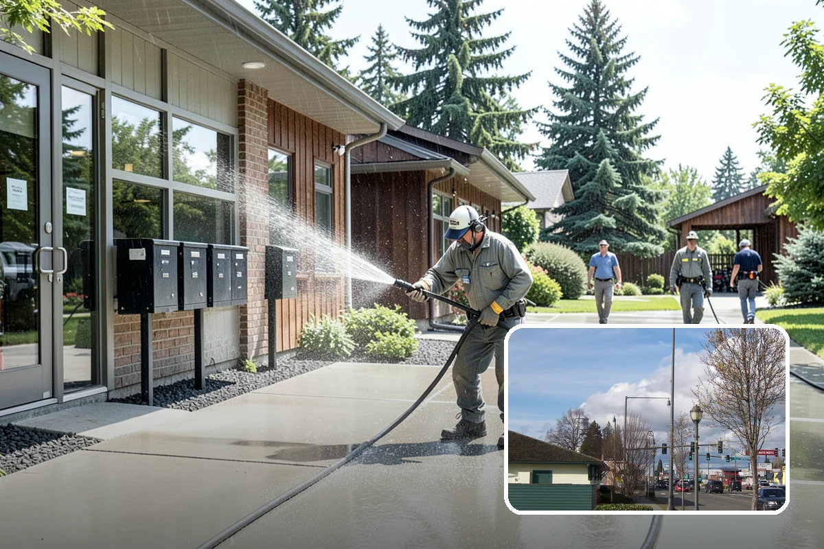 Self-Storage Facility Cleaning in Marysville, Snohomish County, WA - Brightens long rows of roll-up doors and metal panels