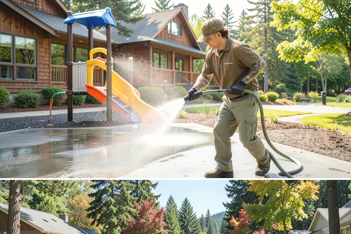 Self-Storage Facility Cleaning in Orting, Pierce County, WA - Annual or semi-annual cleaning in spring and early fall keeps a storage facility bright through the Northwest's wet months.
