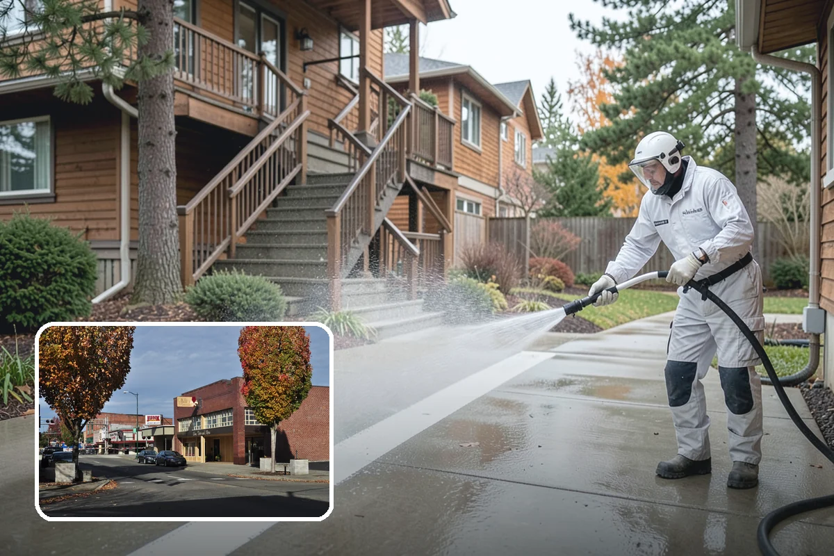 Self-Storage Facility Cleaning in Puyallup, Pierce County, WA - Brightens long rows of roll-up doors and metal panels
