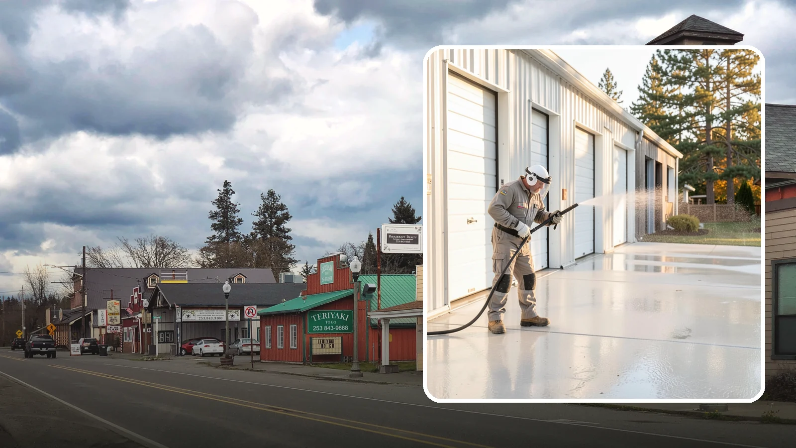 Self-Storage Facility Cleaning in Roy, Pierce County, WA - Facility-wide exterior cleaning for self-storage sites that brightens roll-up doors, corridors, and drive lanes across sprawling...