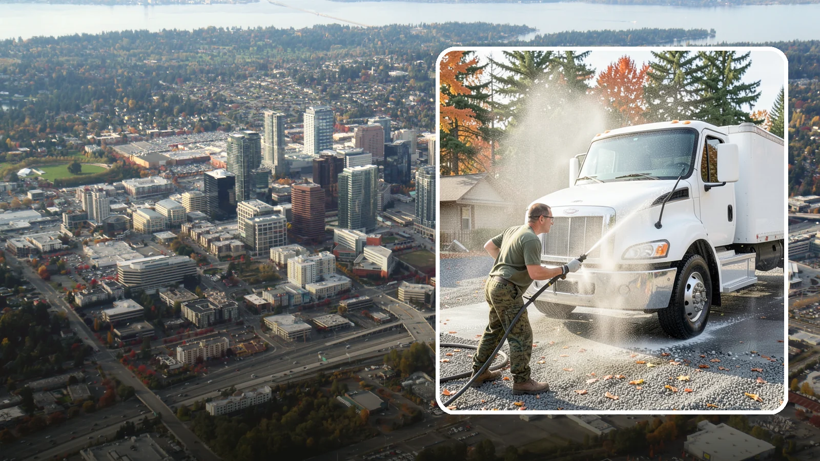Semi-Truck Washing in Bellevue, King County, WA - We wash semi-trucks and trailers, clearing the road grime, salt film, and exhaust soot that build up over long Northwest hauls.