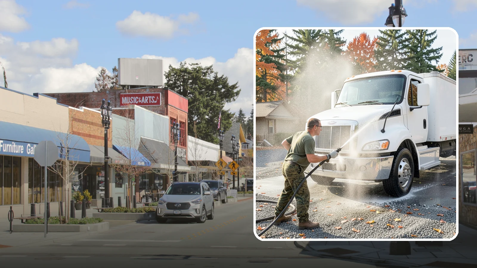 Semi-Truck Washing in Bothell, King County, WA - We wash semi-trucks and trailers, clearing the road grime, salt film, and exhaust soot that build up over long Northwest hauls.