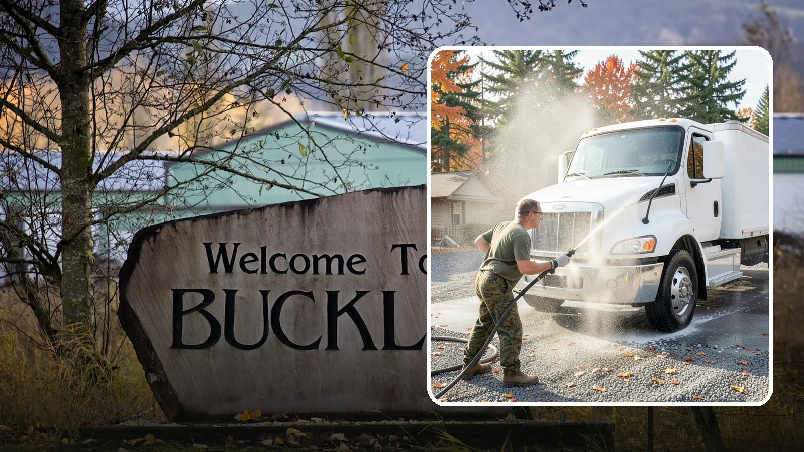 Semi-Truck Washing in Buckley, Pierce County, WA - We wash semi-trucks and trailers, clearing the road grime, salt film, and exhaust soot that build up over long Northwest hauls.
