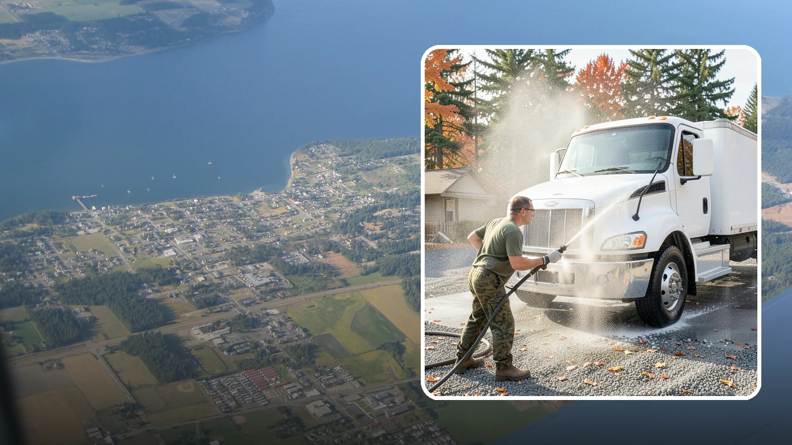 Semi-Truck Washing in Coupeville, Island County, WA - We wash semi-trucks and trailers, clearing the road grime, salt film, and exhaust soot that build up over long Northwest hauls.
