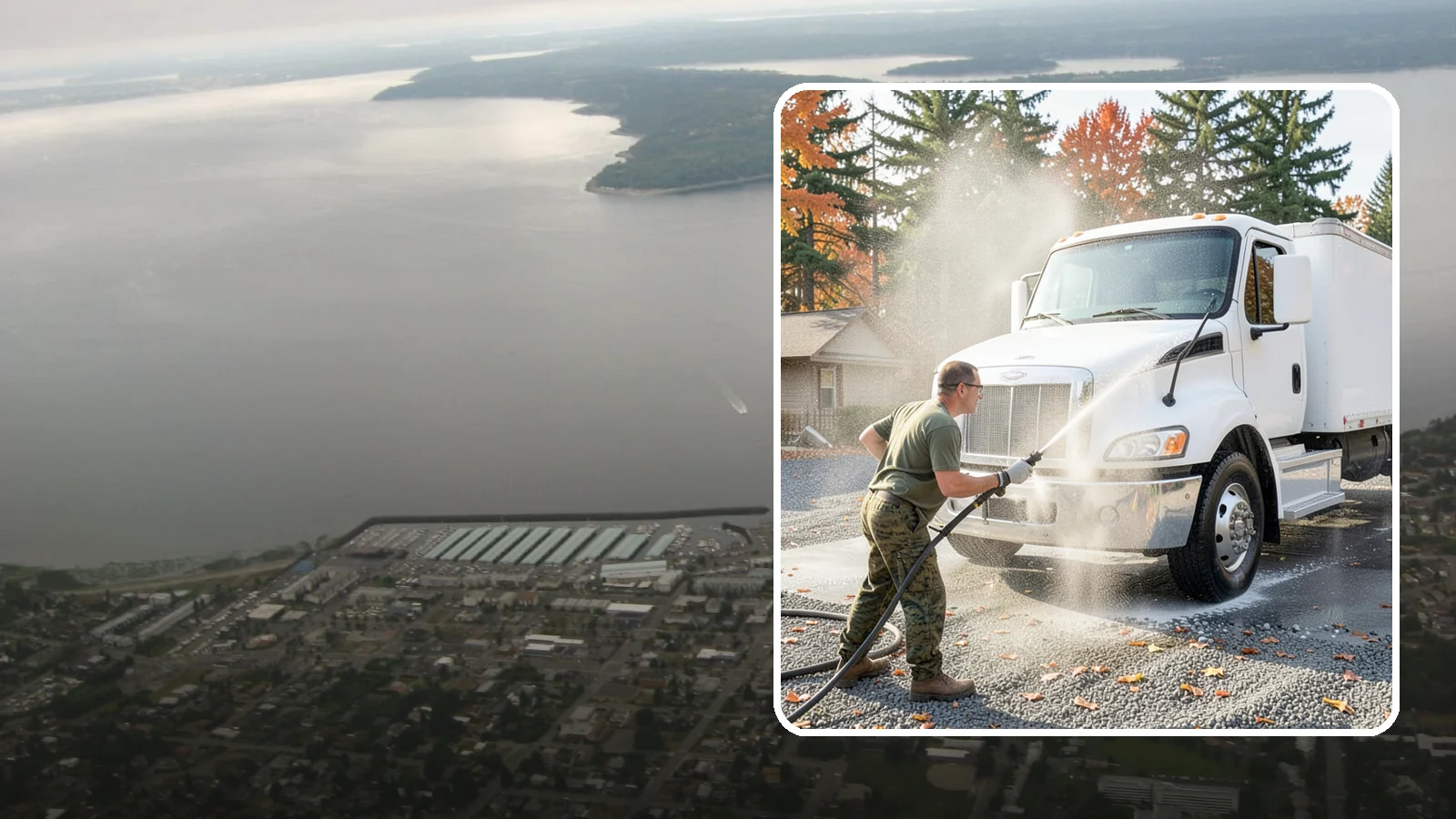 Semi-Truck Washing in Des Moines, King County, WA - We wash semi-trucks and trailers, clearing the road grime, salt film, and exhaust soot that build up over long Northwest hauls.