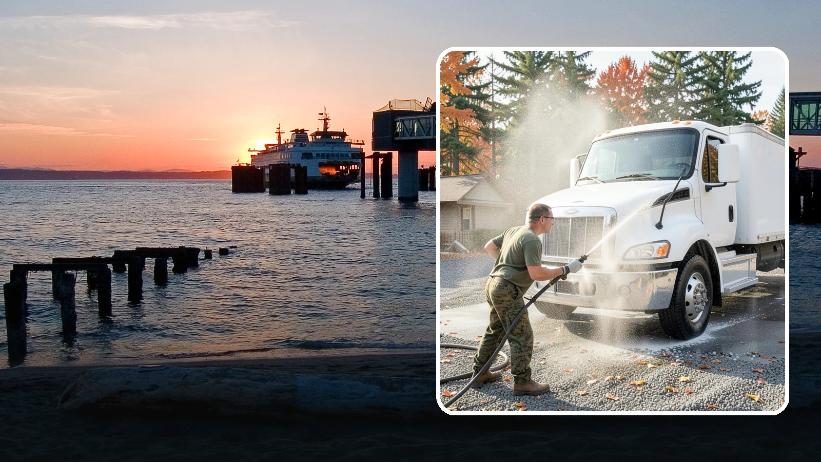 Semi-Truck Washing in Edmonds, Snohomish County, WA - We wash semi-trucks and trailers, clearing the road grime, salt film, and exhaust soot that build up over long Northwest hauls.