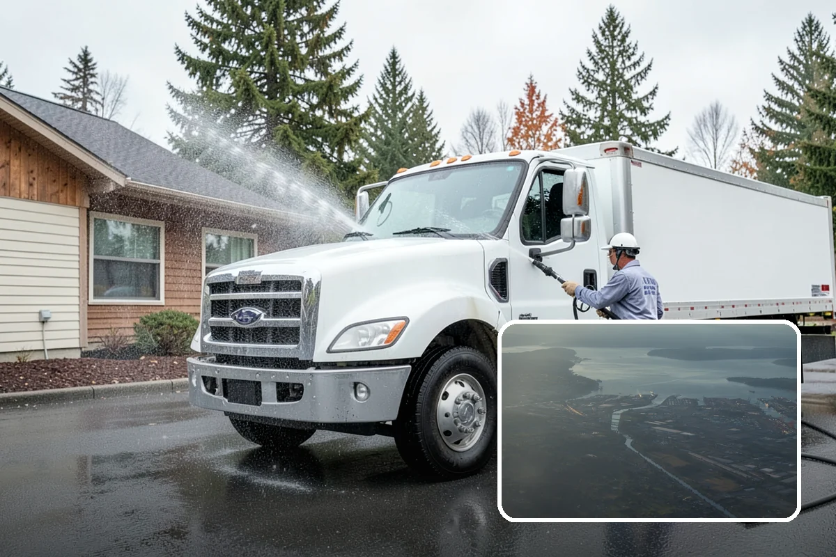 Semi-Truck Washing in Fife, Pierce County, WA - Breaks down exhaust soot and mountain-pass salt film