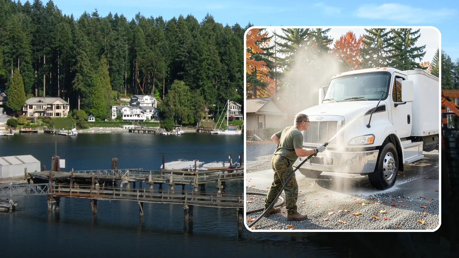 Semi-Truck Washing in Gig Harbor, Pierce County, WA - We wash semi-trucks and trailers, clearing the road grime, salt film, and exhaust soot that build up over long Northwest hauls.