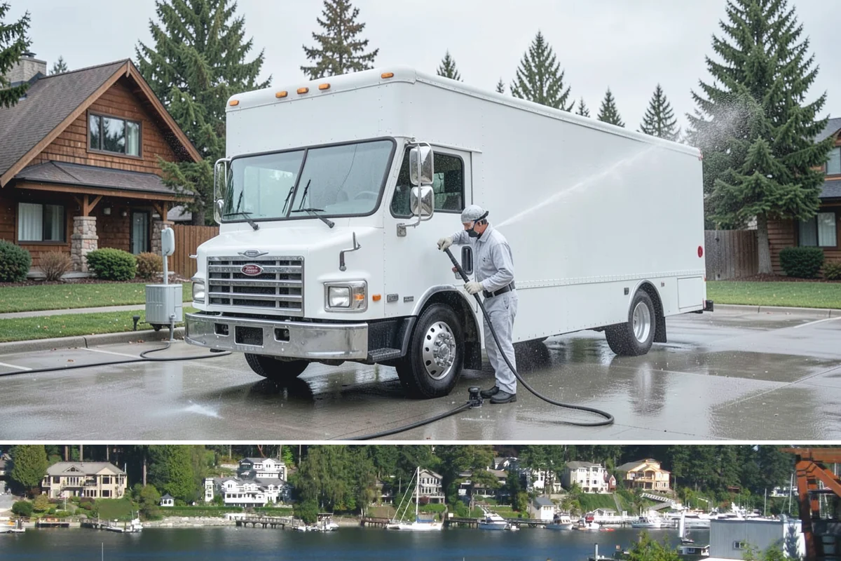 Semi-Truck Washing in Gig Harbor, Pierce County, WA - Winter runs over the passes leave heavy salt film, making cold-season washes especially important.